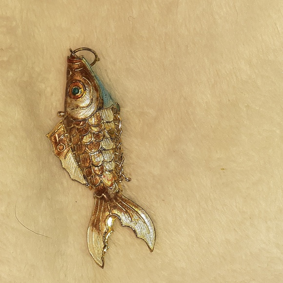 Vtg Articulated cloisonne gold & pearl white enamel.  2 1/2" pendant/charm. - Picture 1 of 7